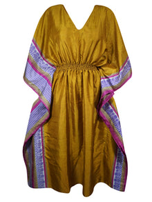  Women Boho Beach Kaftan Gold Floral Stylish Maxi Caftan, L-2X