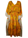 Women Boho Beach Kaftan Orange Yellow Floral Stylish Maxi Caftan, L-2X