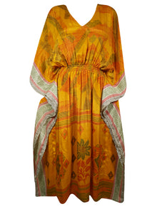  Women Boho Beach Kaftan Orange Yellow Floral Stylish Maxi Caftan, L-2X