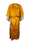 Women Boho Beach Kaftan Orange Yellow Floral Stylish Maxi Caftan, L-2X