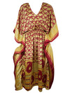 Women Boho Beach Kaftan Yellow Red Floral Maxi Caftan Dress, L-2XL