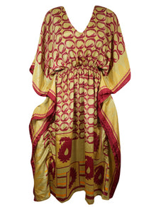  Women Boho Beach Kaftan Yellow Red Floral Maxi Caftan Dress, L-2XL