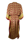 Women Boho Beach Kaftan Yellow Red Floral Maxi Caftan Dress, L-2XL