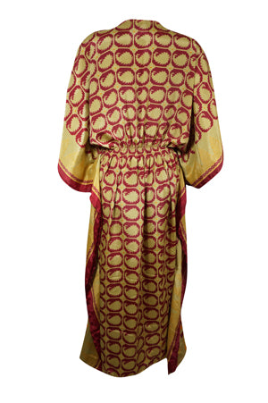 Women Boho Beach Kaftan Yellow Red Floral Maxi Caftan Dress, L-2XL