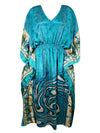 Boho Summer Maxi Kaftan For Women Sky Blue Floral Caftan Dress L-2X