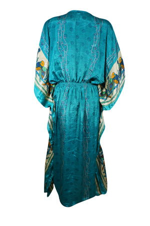 Boho Summer Maxi Kaftan For Women Sky Blue Floral Caftan Dress L-2X