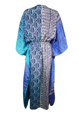 Boho Summer Maxi Kaftan For Women Cerulean Blue Floral Caftan Dress L-2X