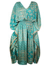 Boho Summer Maxi Kaftan For Women Teal Blue Floral Caftan Dress L-2X