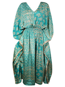  Boho Summer Maxi Kaftan For Women Teal Blue Floral Caftan Dress L-2X