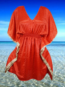  Women Beach Short Kaftan Dress, Red Summer Dresses One size