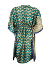 Women's Green Beige Kaftan Recycle Silk Tunic Kaftan, SML