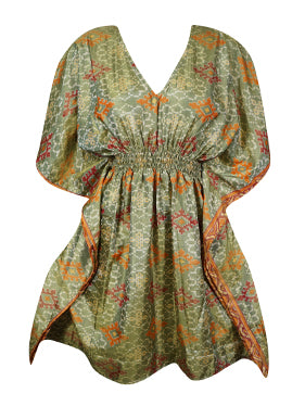 Summer Beach Kaftan Dress Green Floral Resort Wear Caftan Dresses SML