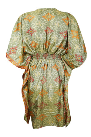 Summer Beach Kaftan Dress Green Floral Resort Wear Caftan Dresses SML