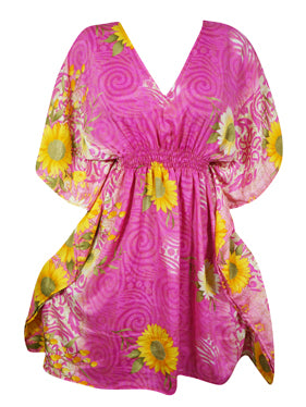 Summer Beach Kaftan Dress Pink Floral Resort Wear Caftan Dresses SML