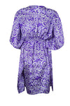 Women Beach Kaftan Dress Iris Purple Floral Short Summer Dresses, SML