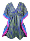 Women Beach Kaftan Dress, Blue, Green Floral Short Summer Dresses, SML