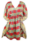 Boho Summer Maxi Kaftan For Women Stylish Red Box Print Caftan Dress SML