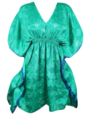 Women's Stylish Sea Green Kaftan Recycle Silk Tunic Kaftan, SML