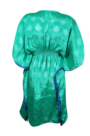 Women's Stylish Sea Green Kaftan Recycle Silk Tunic Kaftan, SML