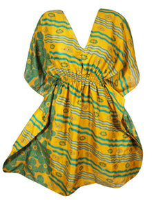  Boho Summer Kaftan For Women, Green, Yellow Floral Caftan Dress SML