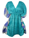 Women Beach Kaftan Dress Blue Short Summer Dresses, SML