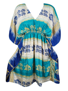  Women Beach Kaftan Dress Blue White Short Caftan SML