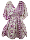 Women Beach Kaftan Dress Purple Floral Short Summer Dresses, SML