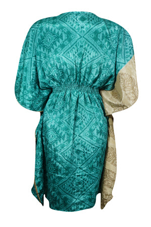 Women's Stylish Sea Blue Kaftan Recycle Silk Tunic Kaftan, SML