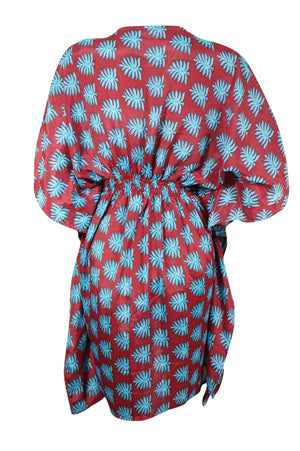 Summer Beach Kaftan Dress Red, Blue Floral  Printed Resort Wear Caftan Dresses SML