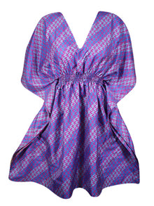  Women Beach Kaftan Dress Purple Floral Short Summer Dresses, One size