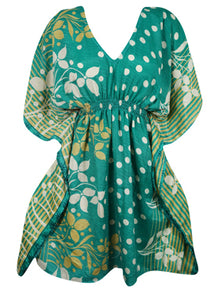  Women Summer Beach Kaftan Pine Green Floral Resort Wear Caftan Dresses One size