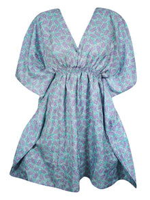  Women Summer Beach Kaftan Blue Purple Leaf Resort Wear Caftan Dresses One size