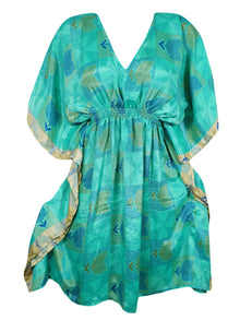  Women's Stylish Sea Green Kaftan Recycle Silk Tunic Kaftan, dress One size