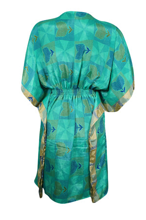 Women's Stylish Sea Green Kaftan Recycle Silk Tunic Kaftan, dress One size