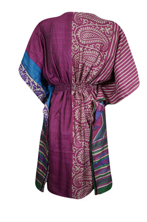 Women Beach Kaftan Dress Purple Floral Short Summer Dresses, One size