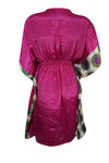 Women Beach Kaftan Dress Bright Pink Floral Short Summer Dresses, One size