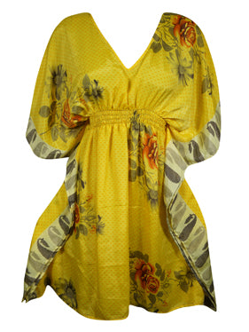 Boho Summer Maxi Kaftan For Women Stylish Yellow Floral Caftan Dress One Size