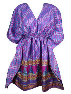 Short Beach Kaftan Dress, Purple Summer Dresses, SML