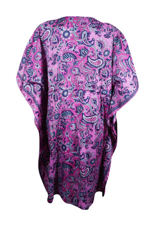 Purple Short Kaftan Dress Paisley Summer Caftan Dresses, Onesize