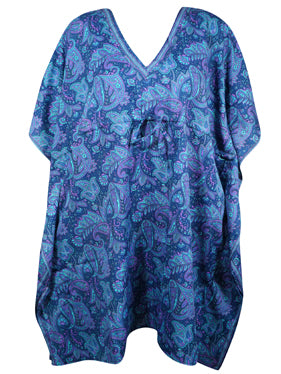 Short Kaftan Dark Blue Paisley Silk Tunic Kaftan, Boho Coverup Caftan, Onesize