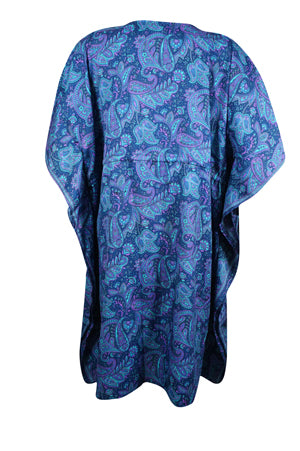 Short Kaftan Dark Blue Paisley Silk Tunic Kaftan, Boho Coverup Caftan, Onesize