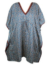 Stylish Short Kaftan Blue Floral Tunic Kaftan, Boho beach Coverup dress, Onesize