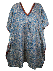  Stylish Short Kaftan Blue Floral Tunic Kaftan, Boho beach Coverup dress, Onesize