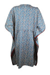 Stylish Short Kaftan Blue Floral Tunic Kaftan, Boho beach Coverup dress, Onesize