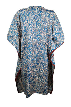 Stylish Short Kaftan Blue Floral Tunic Kaftan, Boho beach Coverup dress, Onesize