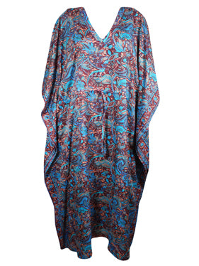 Stylish Maxi Kaftan Blue Floral Tunic Kaftan Boho beach Coverup dress, One size