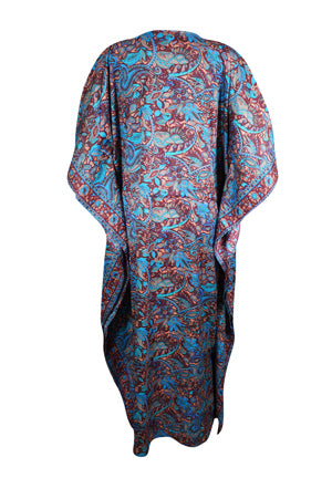 Stylish Maxi Kaftan Blue Floral Tunic Kaftan Boho beach Coverup dress, One size