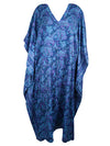 Women Maxi Kaftan Dark Blue Paisley Silk Tunic Kaftan, Boho Coverup Caftan, One size