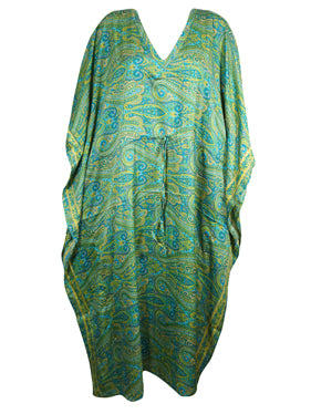 Women, Emerald Green Long Kaftan Dress, Paisley Summer Caftan Dresses, One size