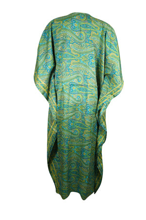 Women, Emerald Green Long Kaftan Dress, Paisley Summer Caftan Dresses, One size